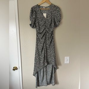 NWT A New Day Crepe High Low Ruched Green Black Tan Floral Women’s Small